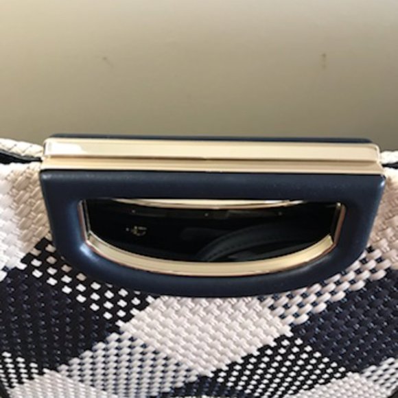 KATE SPADE NWT Gingham Woven Straw Clutch/Crossbody in Navy Blue & Ivory Alexia - Picture 11 of 16